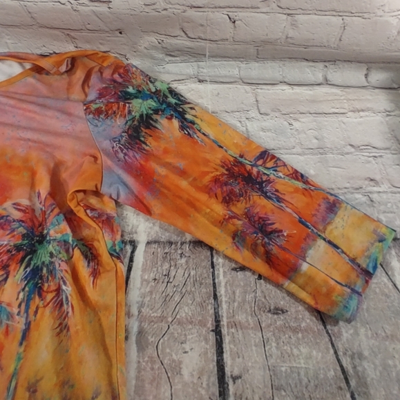 Leoma Longrove Palm Tree XL Tunic Watercolor Palm Trees Scoop Quarter Sleeve Top - Picture 7 of 16